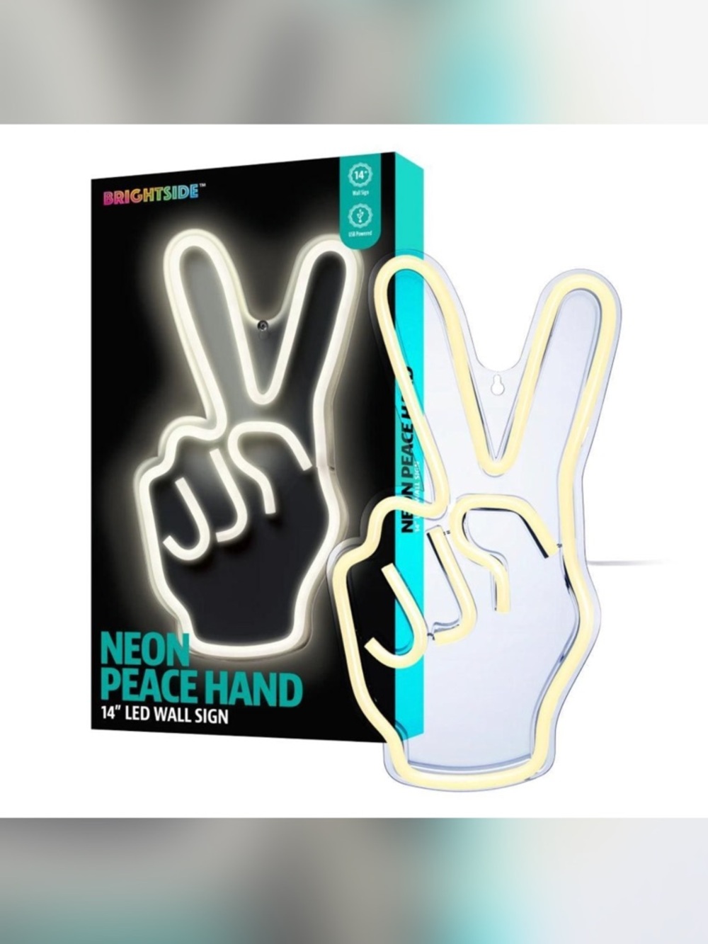 BRIGHTSIDE Neon Peace Hand LED Wall Sign - White Glow